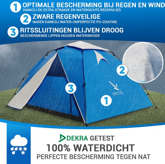 Aretus - Pop-tent voor 2 - 4 personen - Kampeertent opzetten en afbreken in 45 seconden - groot & Waterdicht - strandtent 3 persoons van Aretus — afbeelding 5