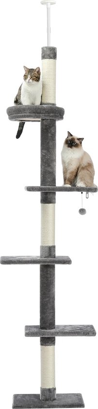 NewWave® - Katten Klimpaal Met Verschillende Ligplekken - Vloer Tot Plafond Model - Hoogte Verstelbaar 238-274cm - Katten Krab Paal Met Speeltje