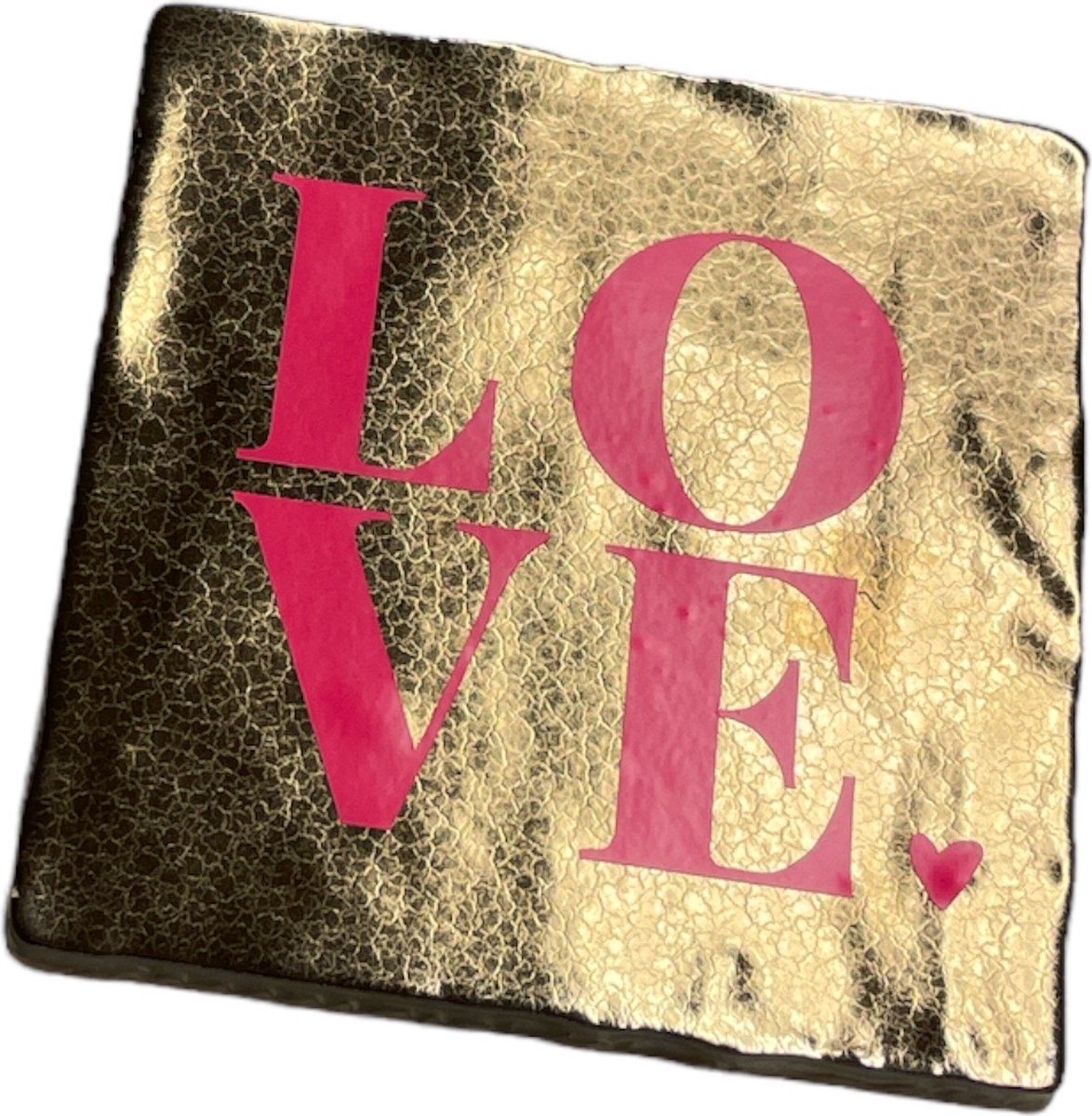 Hippe tegeltje met tekst: Love | Goud met neon roze | Gepersonaliseerde cadeau | Hippe Spreuktegel | Nieuwe woning cadeau | Housewarming cadeau