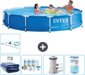 Intex Rond Frame Zwembad - 366 x 76 cm - Blauw - Inclusief Solarzeil - Onderhoudspakket - Zwembadfilterpomp - Filter - Schoonmaakset