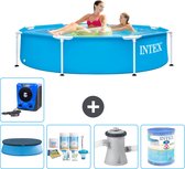 Piscine Intex à cadre rond - 244 x 51 cm - Blauw - Comprend une couverture - Kit d'entretien - Pompe de filtration de piscine - Filtre - Pompe à chaleur