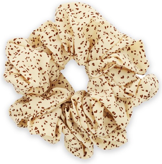 Lajetti - Scrunchie Beige Gestipt Extra Vol en Luxe Haarelastiek Haaraccessoire - 1 stuk