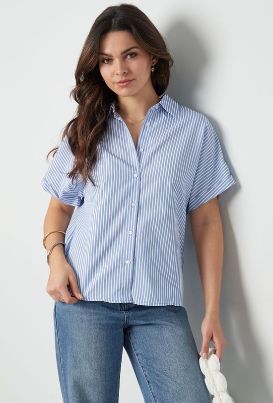 Gestreepte blouse met korte mouwen - nieuwe collectie - lente/zomer - dames - lichtblauw