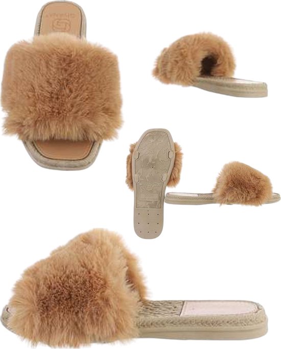 Givana Fluffy muiltjes - slippers camel 39