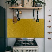 Spatscherm keuken Goud 60x30 cm - Kookplaat achterwand - Industrieel - Metaallook - Planken - Muurbeschermer hittebestendig - Spatwand fornuis - Hoogwaardig aluminium - Wanddecoratie