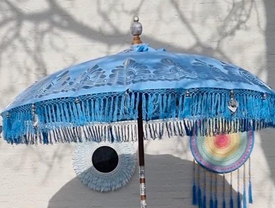 Bali/Ibiza parasol - licht blauw - luxe uitvoering - +/-200cm