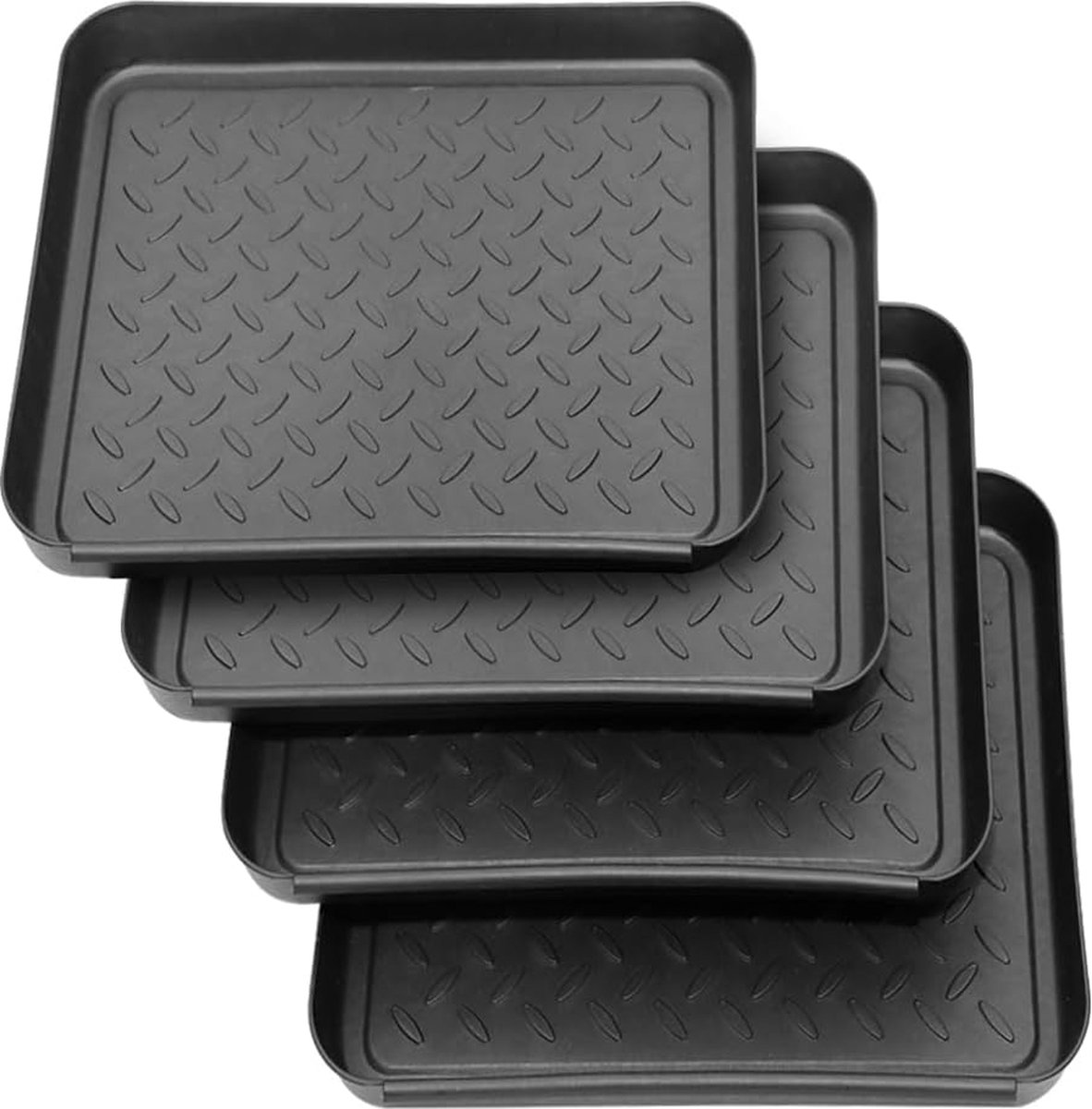 Schoenenopvangbak, set van 4, laarzen, multifunctionele schoenenbak met opstaande rand, 35 x 27 x 3 cm, schoenendruppels plastic bak voor regenachtige dagen, sneeuwseizoen, schoenen, huisdieren, binnen, buiten