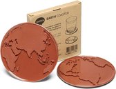 Qualy - Onderzetters (set van 2) "Earth Coaster” W100 × L100 × H6 mm 76 gr Onderleggers voor Glazen - Glasonderzetters voor op Tafel - Coasters - Bruin - Rond