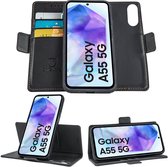 Geschikt voor Samsung Galaxy A55 - Book Case Hoesje - Uitneembaar Hoesje - Magnetische Sluiting - Portemonnee Rustic Zwart