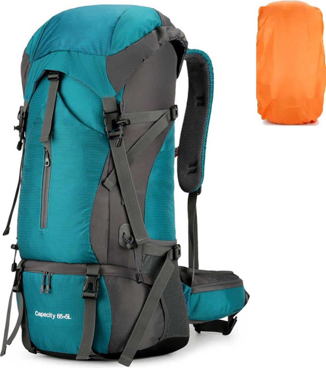 Avoir Avoir®-Waterdichte Nylon-Groen-Rugzak- Tas- Camping -Reistas met Regenhoes - 70L Capaciteit