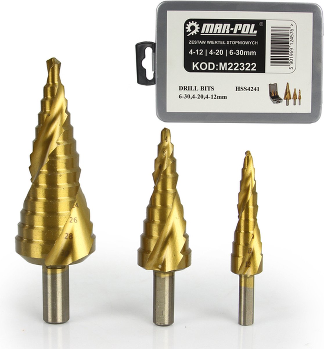Stappenboor set 4-12mm 4-20mm 6-30mm HSS 4241 staal - Trappenboor - Spiraalboor set