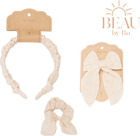 BEAU by Bo Mrs Ertha Haaraccessoires - Haarband + Scrunchie + Clip met strik - Bouquet Silhouette