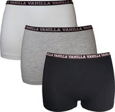 Vanilla - Dames boxershort, Ondergoed dames, Lingerie - 3 stuks - Egyptisch katoen - Zwart, Grijs, Wit - M