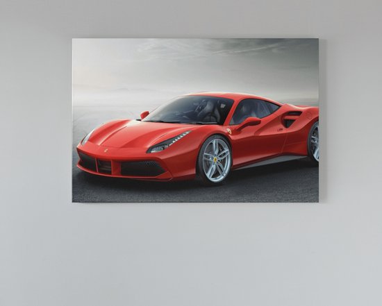 Canvas Schilderij -Ferrari - Rood - Abstract - Sportwagen- Auto - 90x60 cm