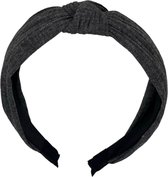 Diadeem - stof - haarband - donkergrijs met knoop