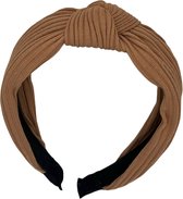 Diadeem - stof - haarband - khaki met knoop