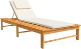 vidaXL Chaise longue avec chaise longue et coussin de tête de couleur crème Bois d'acacia massif