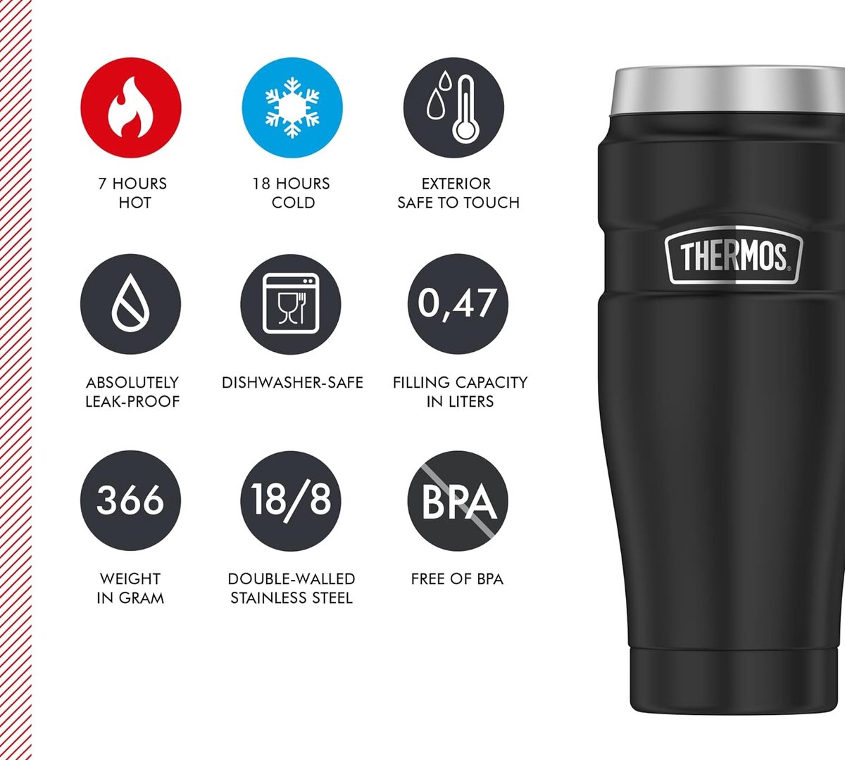 Coffee-to-Go thermosbeker, roestvrij staal