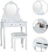 Coiffeuse avec miroir et tabouret - forme coeur - 50x30x136cm - blanc