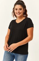 T-Shirt Zwart à manches courtes et col en V pour femme, grande taille 2XL, XXL