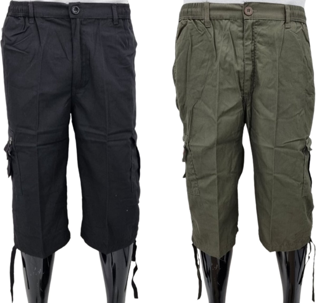 MaxMen Korte Broek Heren - 2-Pack – Heren Korte Broek met Zakken – Bermuda Heren – Katoen - 3-Kwart Lengte – 1 x Zwart & 1 x Groen – Maat L