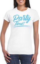 Bellatio Decorations Verkleed T-shirt voor dames - party time - wit - blauw glitter - carnaval XXL