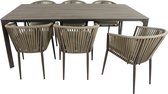 Bol.com AXI Resi Tuinset met 6 stoelen Taupe met Hout-look PSPC – Gepoedercoat aluminium frame – Stoel met kaki kussen en Textil... aanbieding