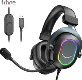 FireBay FIFINE Gaming Headset met Microfoon - Over-Ear Hoofdtelefoon - USB Headset - Laptop/PC/Gameconsole - RGB Hoofdtelefoon - 3 EQ-Modi - Surround Sound - Oorkussens - H6