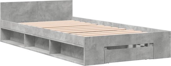 vidaXL - Bedframe - met - lade - bewerkt - hout - betongrijs - 75x190 - cm