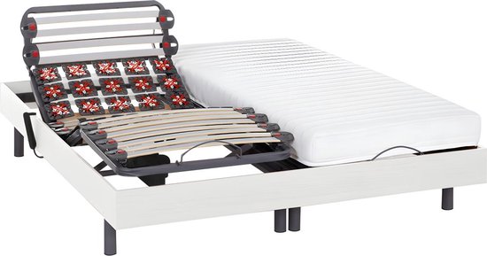 DREAMEA Elektrisch bed – bedbodem en matras – lattenbodem en contactplaatjes - PANDORA II van DREAMEA - Motor OKIN - wit - 2x90x200 cm L 200 cm x H 35 cm x D 180 cm