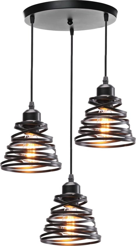 D&B Plafondlamp 3 Lampen - Industrieel - Hanglamp - Retro - E27 Lamp - 15 cm - Woonkamer - Kleur Zwart