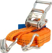 Spanband 6 Meter - 35 mm - Sjorband - Spanbanden Met Ratel - Spandbanden Met Haak - Spanbanden Autotransport - Spanriem - Bindriemen - Oranje