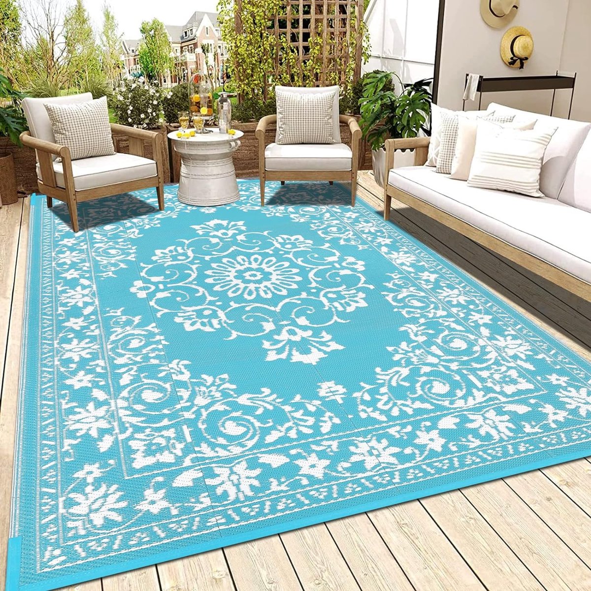 Buitenmat voor patio's waterdicht 150 x 210 cm - omkeerbare kunststof rieten mat - draagbare opvouwbare picknickmat - camper terras tuin strand - Enyhom vloerkleed — cadeau in Sport & Outdoor - foto 8