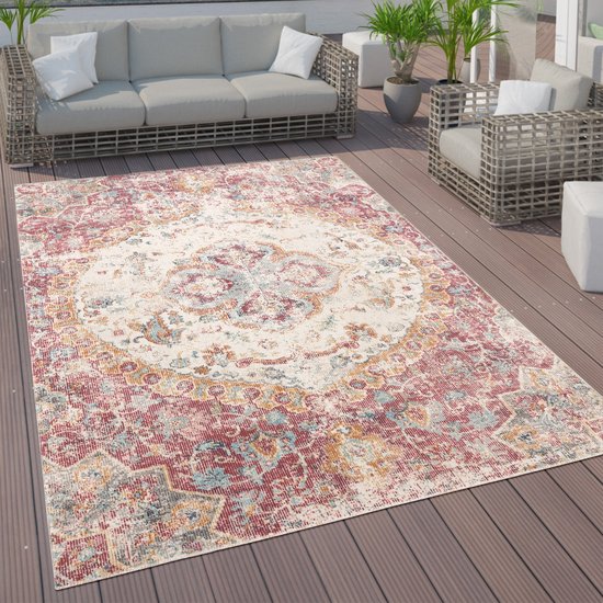 Paco Home Tapis pour intérieur et extérieur, tapis à poils ras au design oriental, différentes couleurs et tailles 200 cm Boeuf