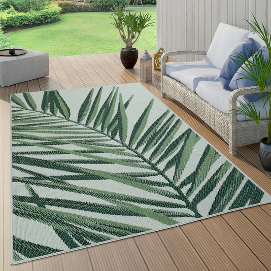 Paco Home Buiten Vloerkleed Voor Buiten Balkon Palm Jungle Patroon Bloemen Boho Groen 200 cm Quadrat