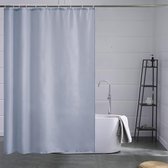 Smalle douchegordijn voor douche en bad, badgordijn, textiel van polyester, schimmelbestendig, waterafstotend en wasbaar, grijs-blauw, 150 x 180 cm, met 10 douchegordijnringen.