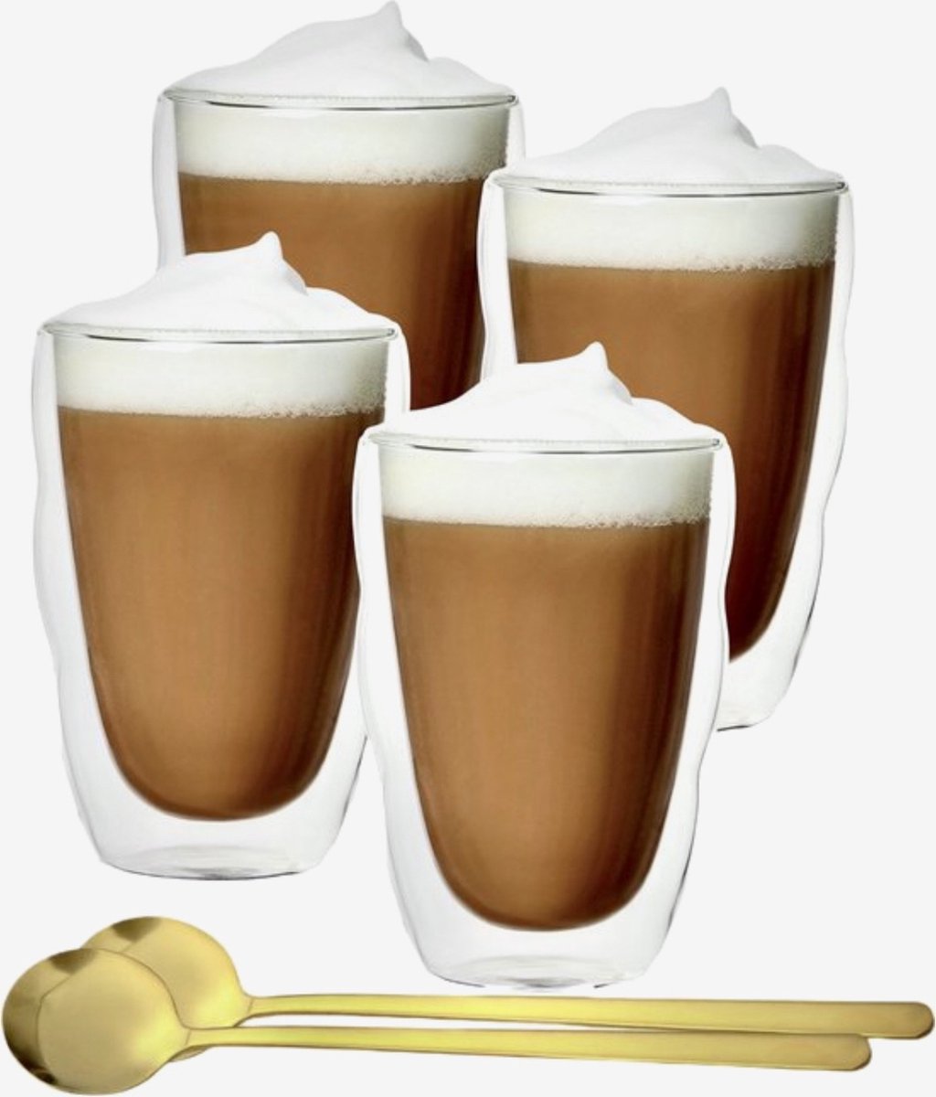 Florina dubbelwandige koffieglazen of theeglazen met oor 400 ml- set
