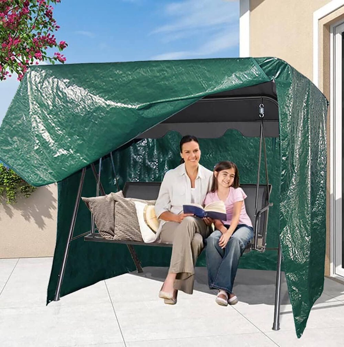 3-zits, grote afdekking voor tuinschommels, met ritssluitingen, waterdicht, stofdicht, hangmat, tuinafdekking, groen (220 x 125 x 170 cm)