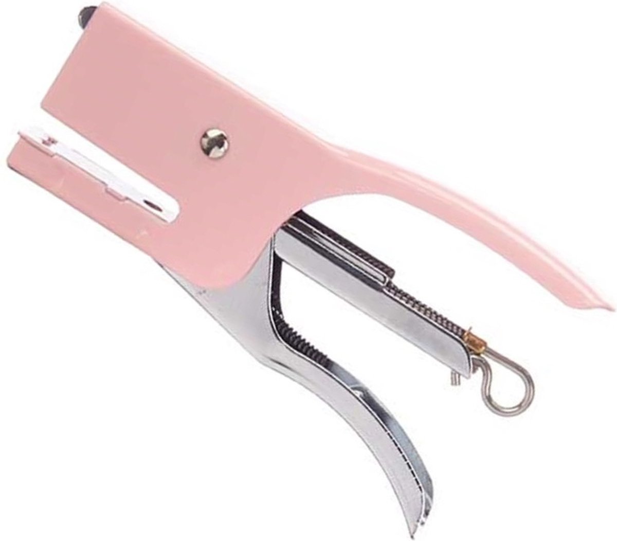 Pincello Kantoor nietmachine/niettang - metaal - 11 cm - roze - thuis/werk - met 500 nietjes
