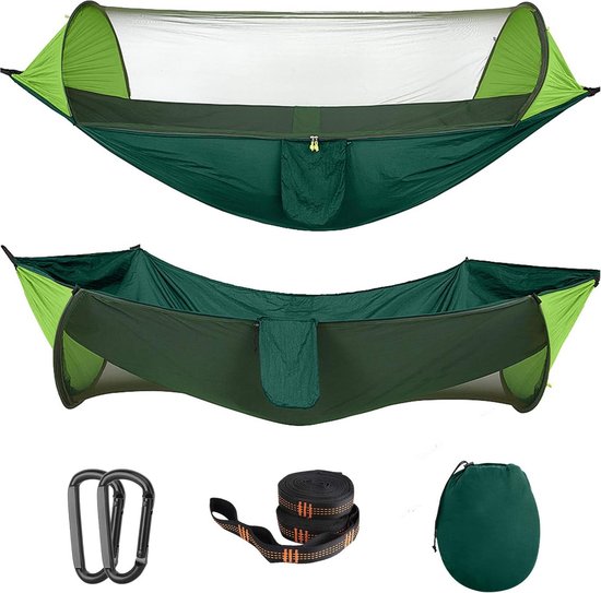 Campinghangmat met klamboe, 2-in-1 outdoor 2-persoons hangmat Ultralichte draagbare parachute nylon hangmat met 200 kg draagvermogen voor buiten kamperen - groen
