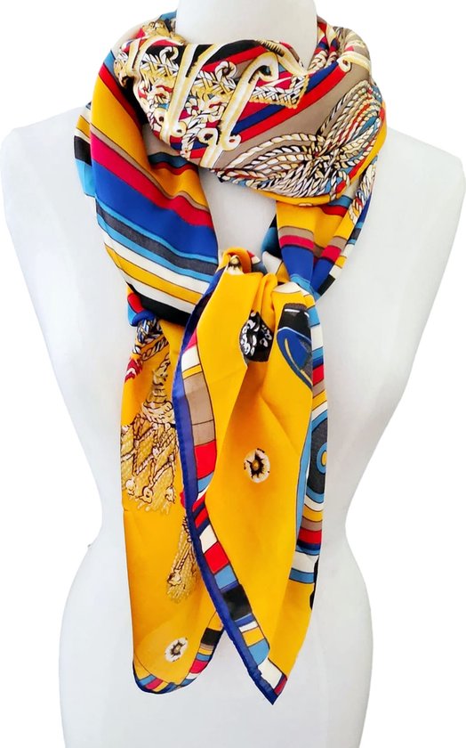 Langwerpige Dames sjaal satijn oranje, blauw - XL Silk feeling sjaal 130x130CM - YOUHOMY FASHION SJAAL - Vierkant zijden sjaal- Luxe shawl- Omslagsjaal voor Moederdag
