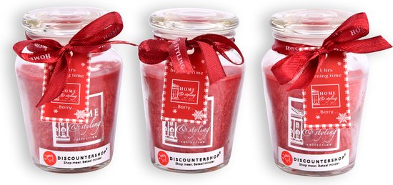 Set van3 Geurkaarsen in Glas - 11 uur Brandtijd - Valentijn's Cadeau - Rode Bes Geur - Voor Romantische Sfeer - Cadeau voor Haar - 4.5cm x 7.5cm x 8.2cm