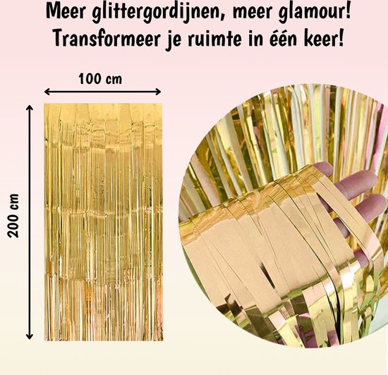 Gouden glittergordijn van 100x200cm.
