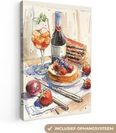 Canvas schilderij 90x140 cm - Wanddecoratie Dessert - Voedsel - Aquarel illustratie - Muurdecoratie accessoires - Keuken decoratie muur - Schilderijen op canvas
