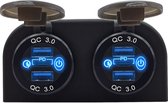 ProRide® 12V USB Stopcontact 6 Poorten met Schakelaar - Tweevoudig Opbouw - QC3.0 - USB Autolader, Boot en Camper - Blauw