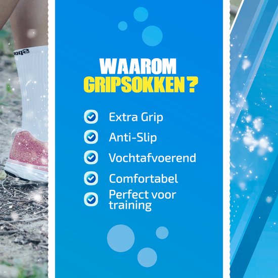 Chaussettes blanches avec adhérence supplémentaire, antidérapantes, évacuant l'humidité et confortables.