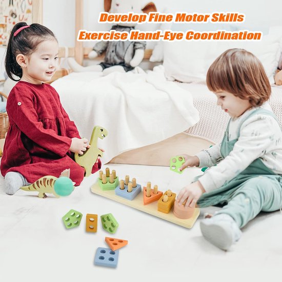 Speelgoed Educatieve Houten Sorter Gift voor Jongens Meisjes/Montessori Speelgoed van 3 Jaar, Lre Co. Geometrische Bouwblokken Speelgoed Plug-In Kubussen Houten Sorteren/Stapelen van Speelgoed. — afbeelding 4