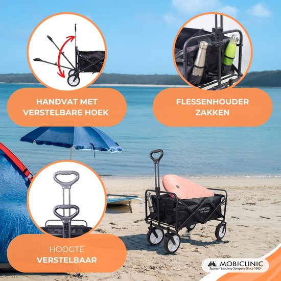 Mobiclinic Duna Pro - Bolderkar Opvouwbaar Luchtbanden - Opvouwbaar - Strandtuintransportwagen - XL inhoud (10O L) - 100x50x59cm - Tot 100 kg draagvermogen - Brede 360º Wielen - Zwart van Merkloos — afbeelding 3