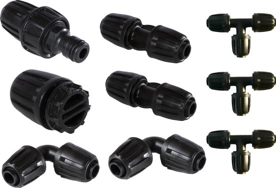 113-delige slangverbinder, assortiment, zwart, T-stuk, connector voor irrigatie, aansluitkit, verloopstuk, set 113-delige slangverbinder, assortiment, zwart, T-stuk, connector voor irrigatie, aansluitkit, verloopstuk, set