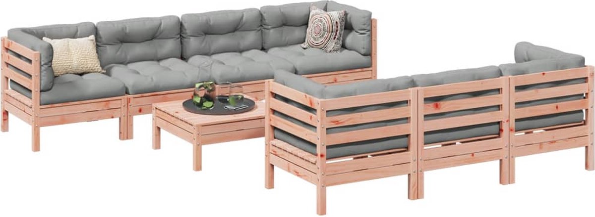 vidaXL 8-delige - Loungeset - met - kussens - massief - douglas - vurenhout grijs